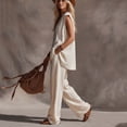 thumbnail image 5 of Bosfbaoi Two Piece Sets for Women Linen Blend Modern Fit Outfit Set Deep V-Neck Cap Sleeve Tops Wide Leg Pants Matching Sets Women Clothing, 5 of 7