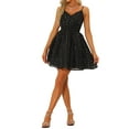 thumbnail image 2 of INSPIRE CHIC Robe Mini Étoiles Métalliques de Fête pour Femmes Bretelles Spaghetti Organza Ajustée et Évasée Noire G, 2 of 5