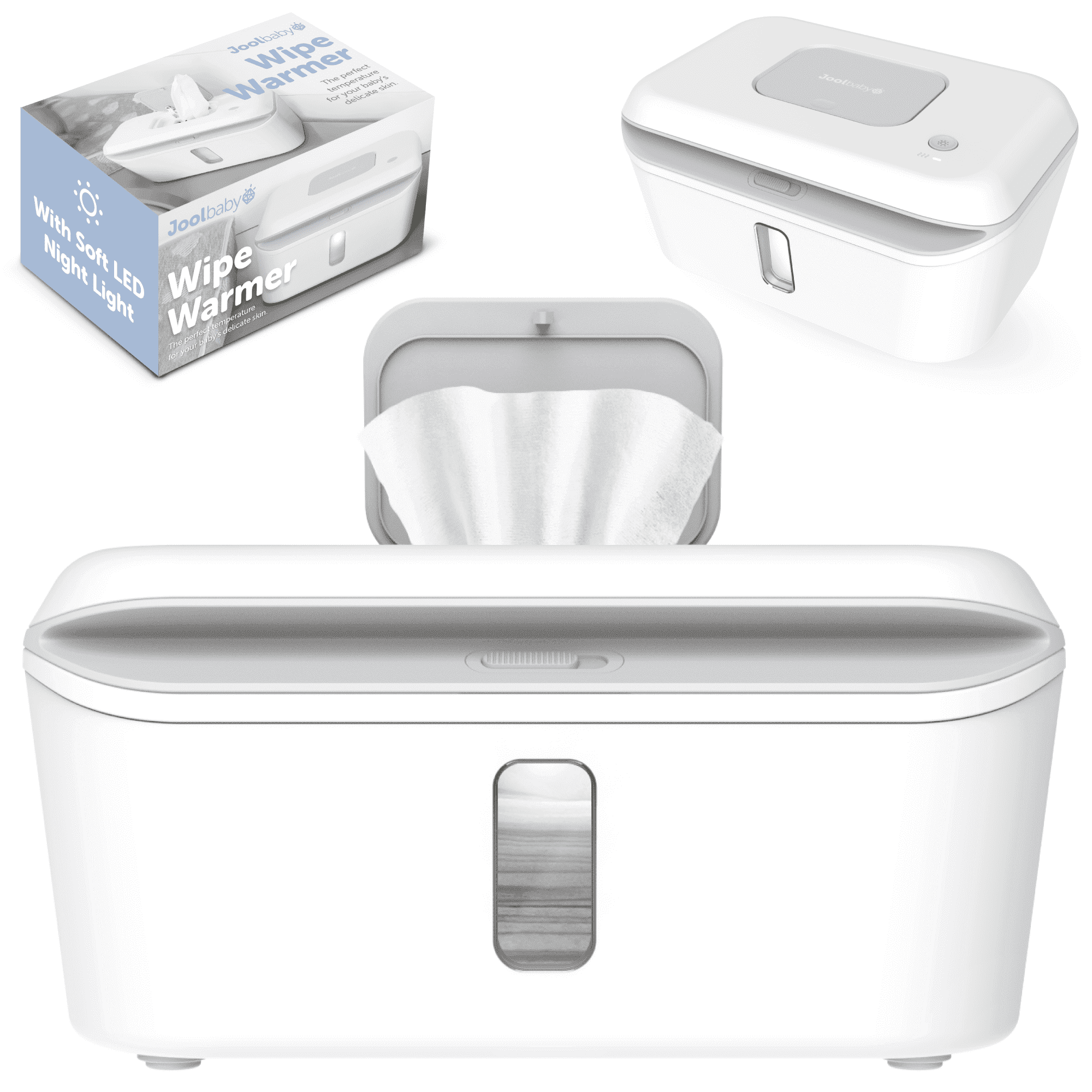 Jool Baby Wipe Warmer, Baby Wipes Dispenser with Soft LED Night Light and Clear View Window, Gray