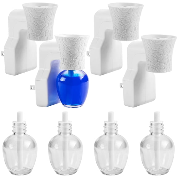 WallFlower 4 pack Plug in Fragrance Oil Diffuser with Empty Bottles, Rotary Design Wall Plug Air Freshener for Home Office