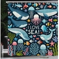 thumbnail image 3 of Ambesonne Marine Shower Curtain, I Love Sea Animals Cartoon, 69"Wx84"L, Dark Blue Multicolor, 3 of 4