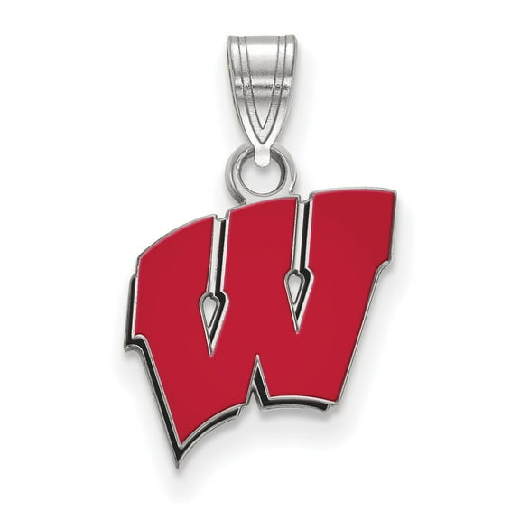 Sterling S. Rh-p LogoArt University of Wisconsin Small Enamel Pendant; for Adults and Teens; for Women and Men