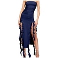thumbnail image 4 of Sakmal Sexy Womens Dresses Sheath Mini Blue Bodycon Dress Boat Neck High Slit Dresses for Women, 4 of 8