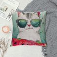 thumbnail image 2 of Hello Summer Pillow Decorative Pillow Cover Cute Watercolor Cat in Sunglasses Eating Watermelon Throw Pillow Case Cotton Linen French Decor Rustic Cushion Cover for Sofa Couch, 2 of 5