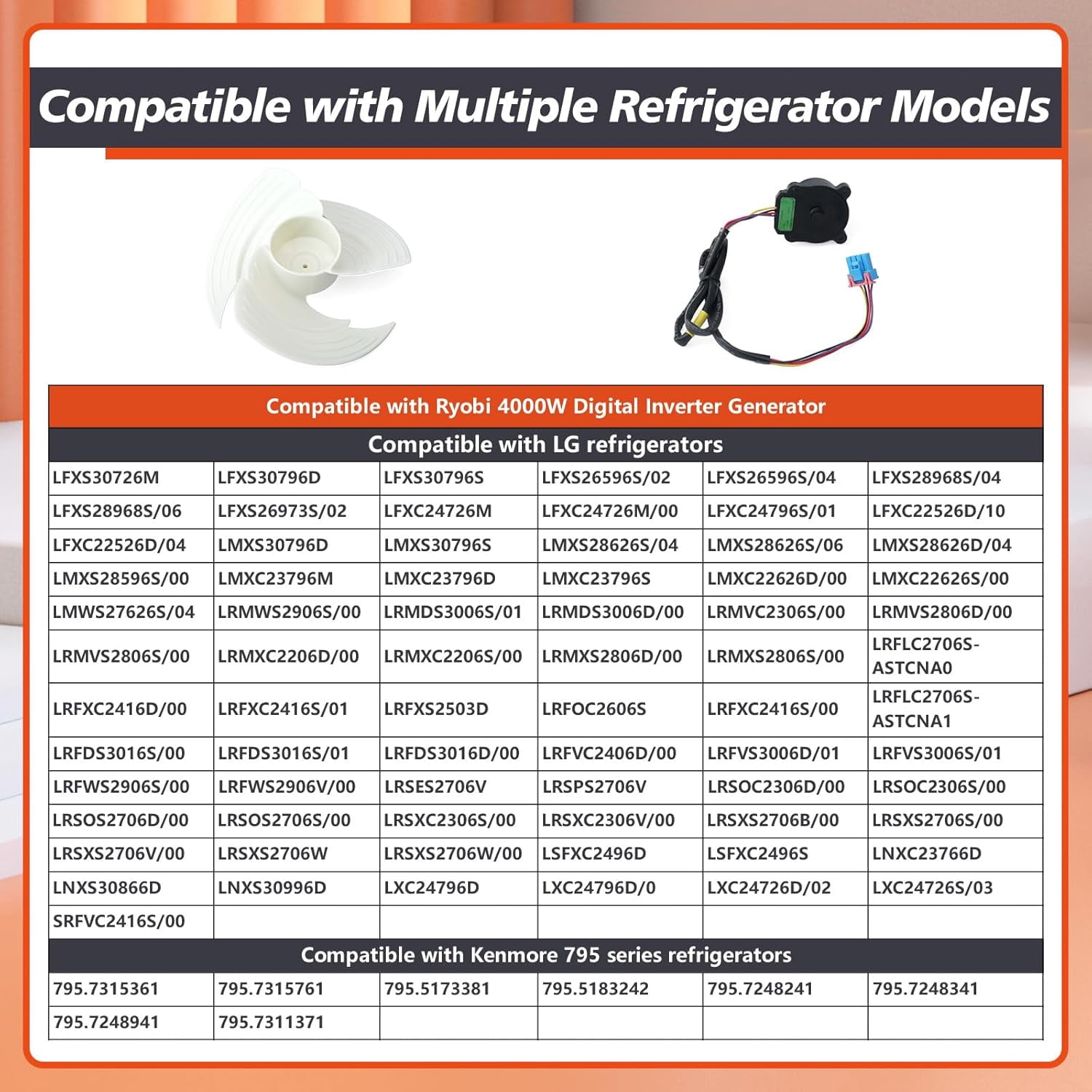 EAU65058502 EAU65058501 Refrigerator Condenser Fan Motor with Blade Replacement for LG LMXS LNXC LNXS RDCS etc Fridges for Kenmore Freezer Assembly Replace EAU64843805 RFD3410A102A
