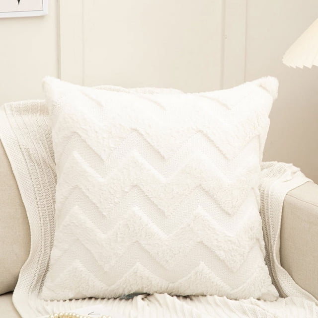 Nvzi 2 fundas de almohada reversibles de pelo largo, clásicas y atemporales, fundas de almohada simples de color puro de 17,72 x 17,72 pulgadas (blanco roto)