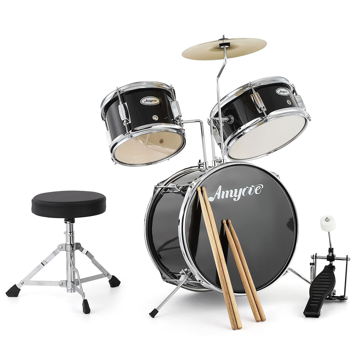 Danolapsi 3 Piece Kids Drum Set with Cymbal, 2 Drumsticks, Pedal, 2 Tom,Beginner Junior Drum Kit with Throne Stool, Musical Instruments for Boys and Girls