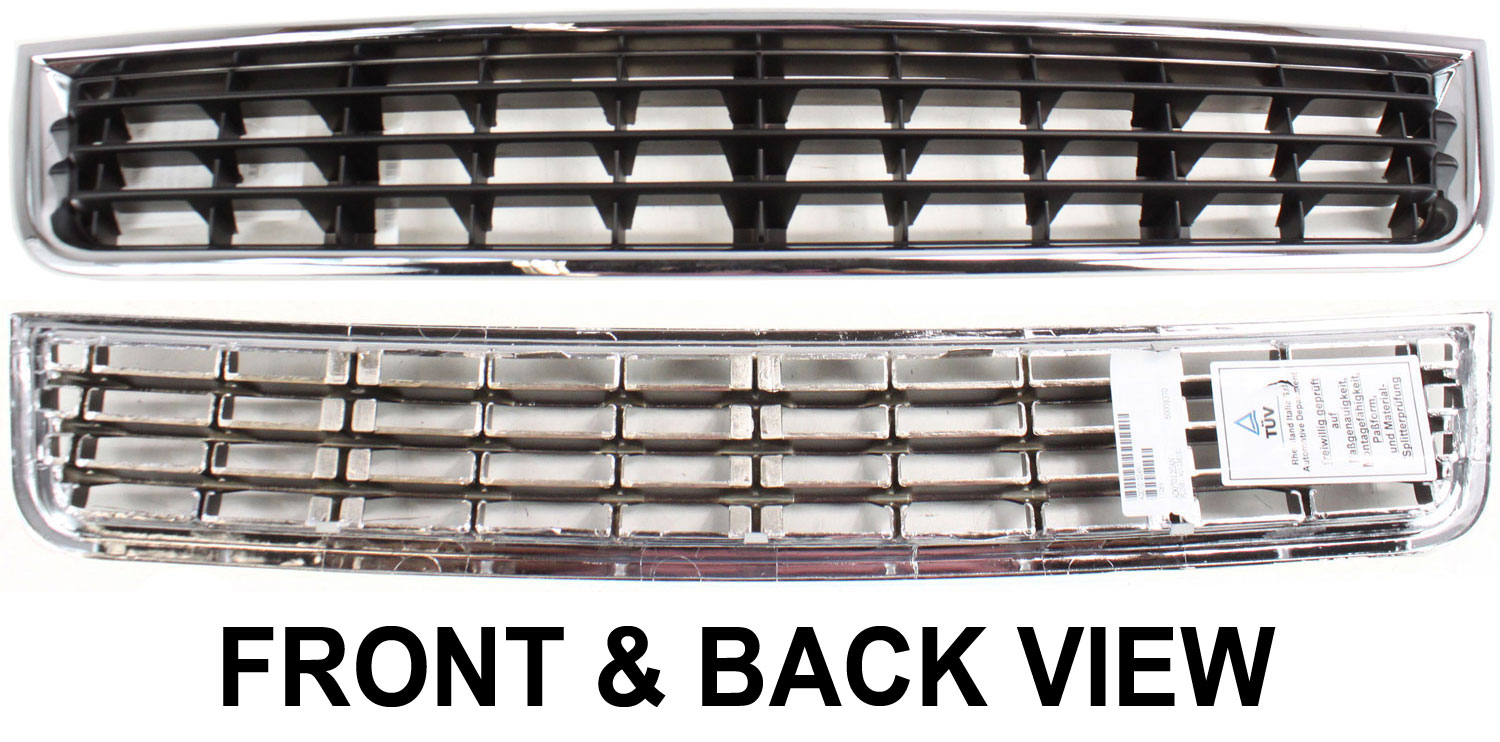 Bumper Grille Compatible With 2002-2005 Audi A4 Quattro Front, Center Chrome Shell w/ Black Insert