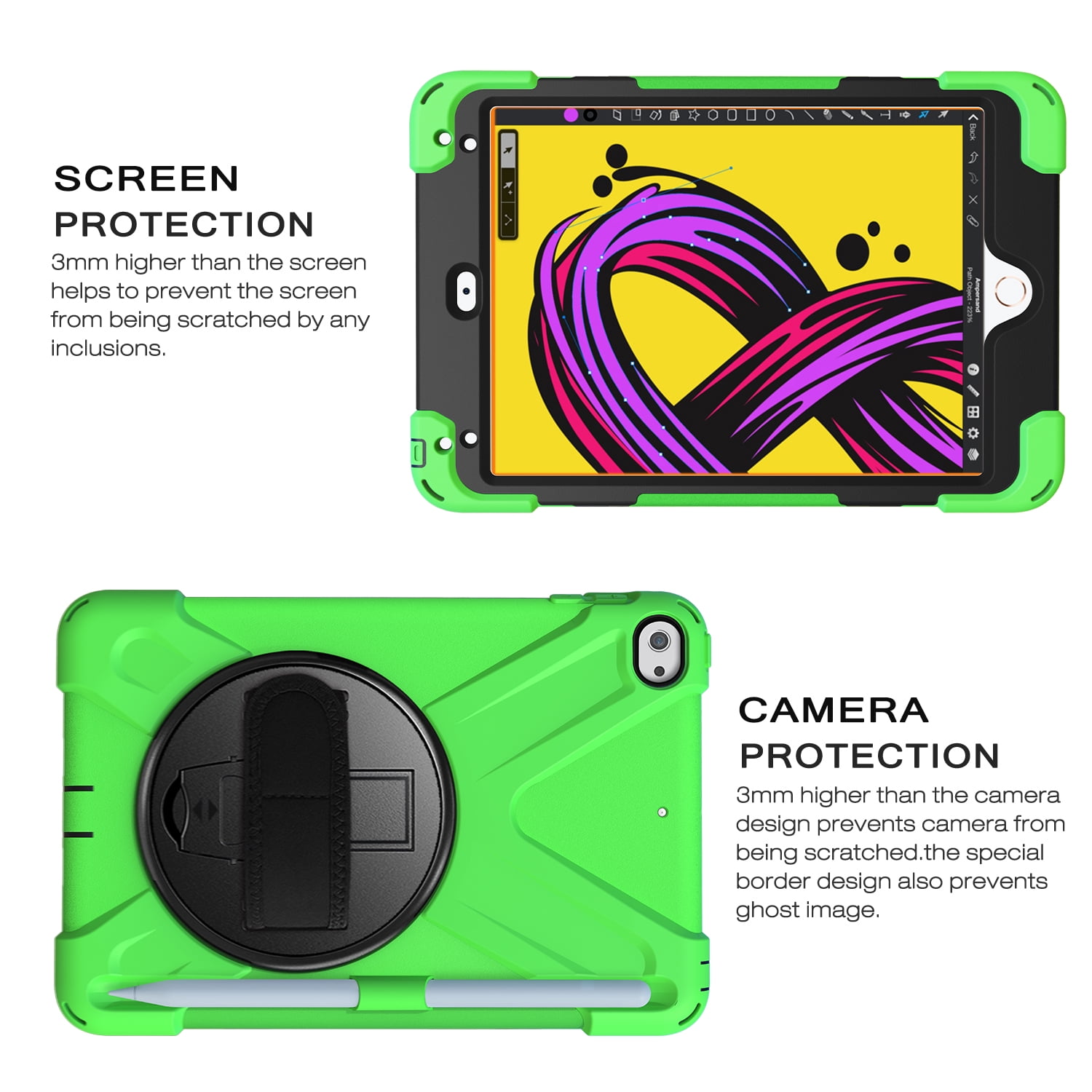 iPad Mini 5 Case for Kids, iPad Mini 5/Mini 4 Case Shockproof, Heavy Duty Protective Rugged iPad Mini Case with Pencil Holder /Kickstand Case for iPad Mini 5th/4th Generation 7.9 Inch - GREEN