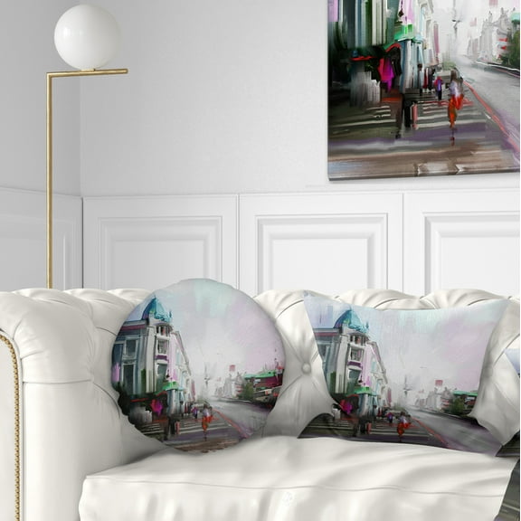 Designart City Street - Cityscape Throw Pillow - 12x20