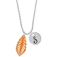 thumbnail image 1 of Delight Jewelry Acrylic Medium Leaf Pearly Orange Silvertone Script Initial Disc - S - Charm Necklace, 20"+3", 1 of 4
