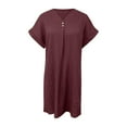 thumbnail image 3 of Adeawade Party Dresses For Women Short Sleeve V Neck Solid Colour Pullover Flowy Button Down Dress Casual Wear M Wine, 3 of 6