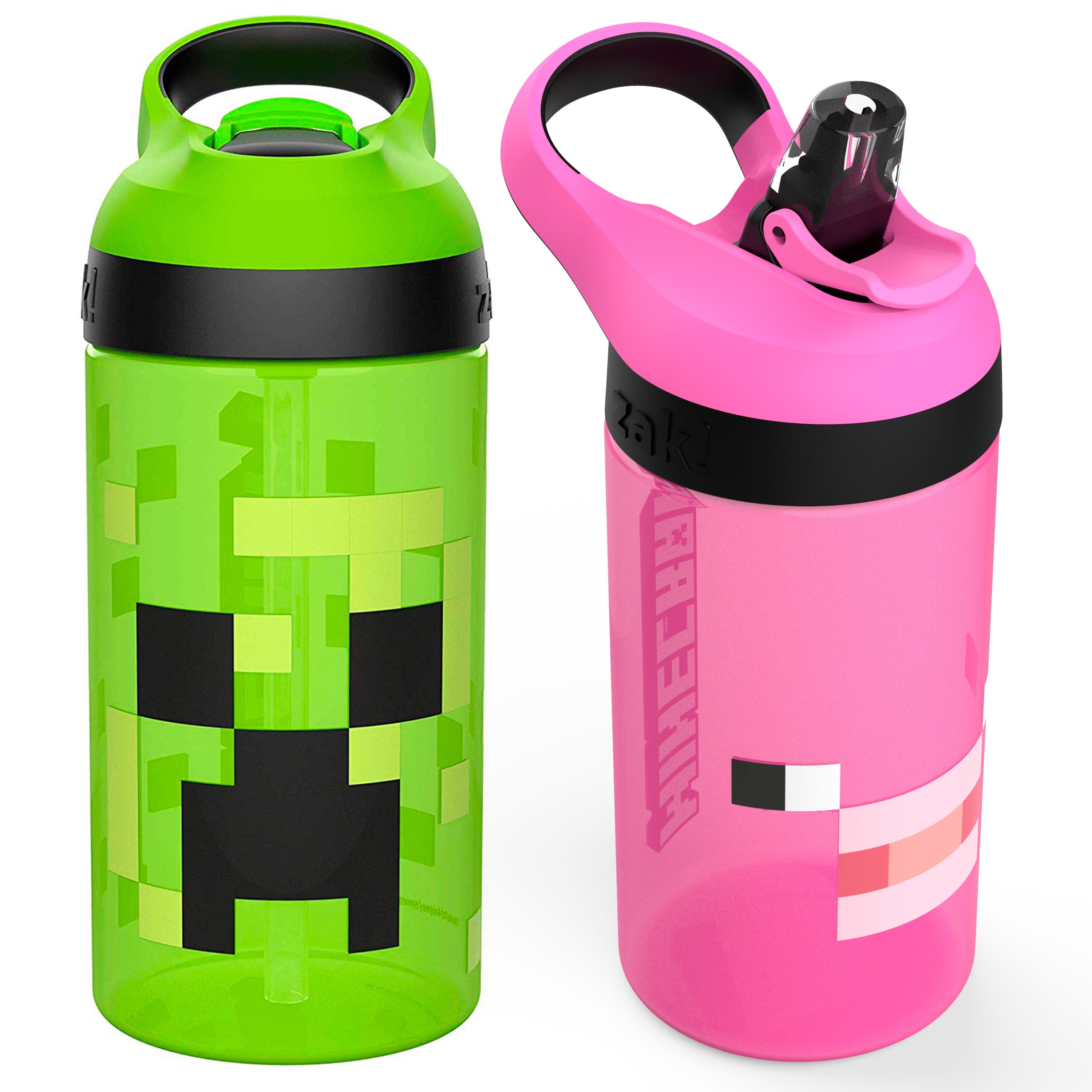 Zak Minecraft 22oz Plastic Torch Water Bottle with Leakproof Lid Square Design 