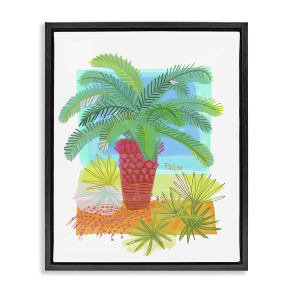 Stupell Industries Bohemian Tropical Palm Plant Leaves Whimsical Summer Botanicals Black Floating Frame Canvas Art, 17 x 21, by Maret Hensick