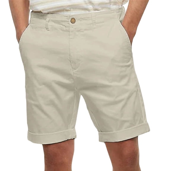 RKSTN Mens Shorts Athletic 5 Inch Solid Color Button Waist Straight Leg Trendy Durable Mens Casual Shorts with Pockets (Khaki ,S)