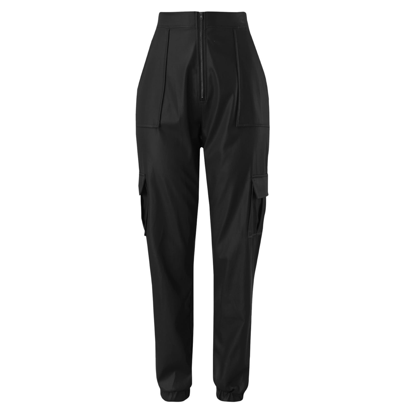 AWXNJUX Leather Leggings Women Women's Faux Leather Loose Solid Pant High Waist Baggy Jogger Cargo Pant With Pockets Leather Pants for Women Womens Leather Pants Leather Pants Women(Black,S)