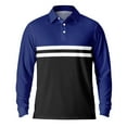 thumbnail image 6 of GuangCheng Mens Color Block Long Sleeve Shirts,Slim Fit,Pullover,Breathable,Striped,Classic Collar,Button Placket,Casual Tops,Blue,Size 2XL, 6 of 7