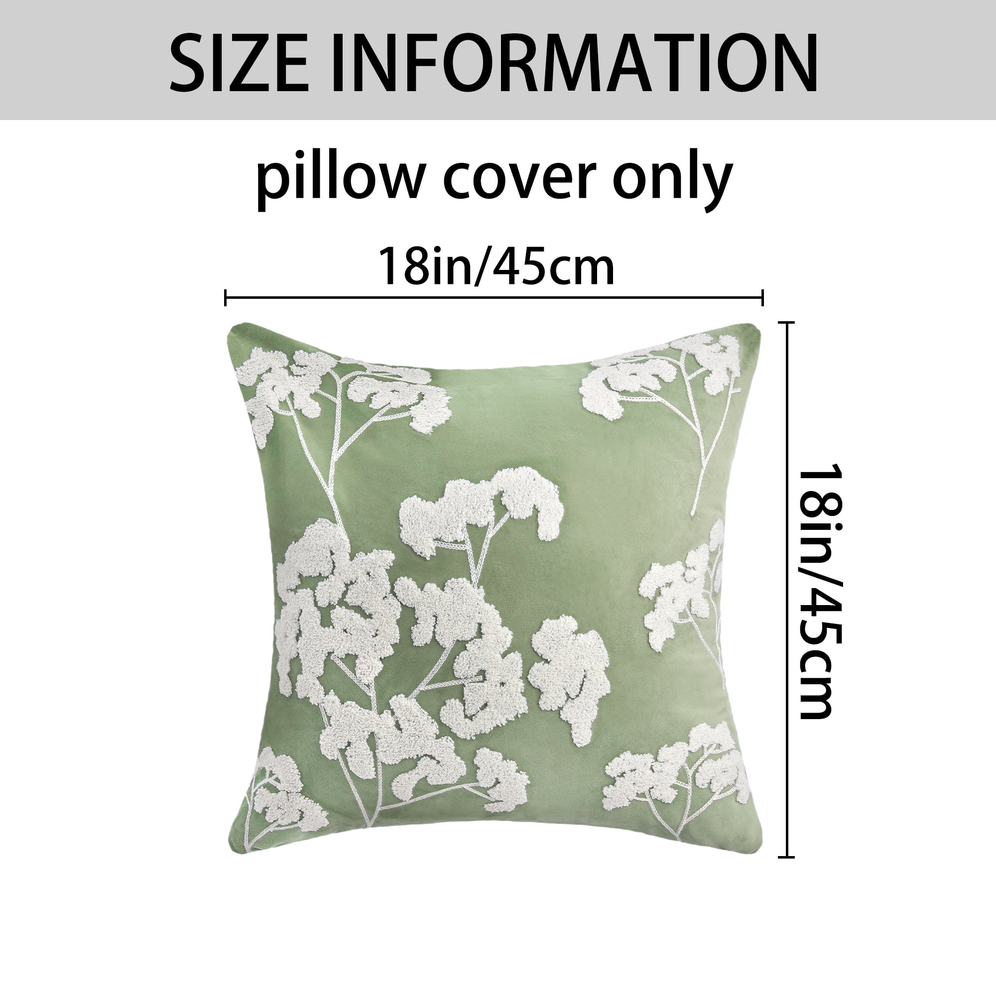 Unique Bargains Velvet Throw Pillow Covers with Blossom Pattern Pack of 2 Green 18" x 18"