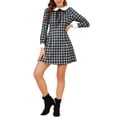 thumbnail image 1 of Vestido de cuadros negro de A-line con cuello Peter Pan de contraste de manga larga para mujer INSPIRE CHIC XL, 1 of 1