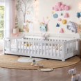 thumbnail image 3 of UHOMEPRO Twin Size Montessori Floor Bed with Door, Safety Guardrails & 7 Removable Slats, Low Profile Wood Floor Bed Frame for Kids, No Box Spring Needed, White, 3 of 9