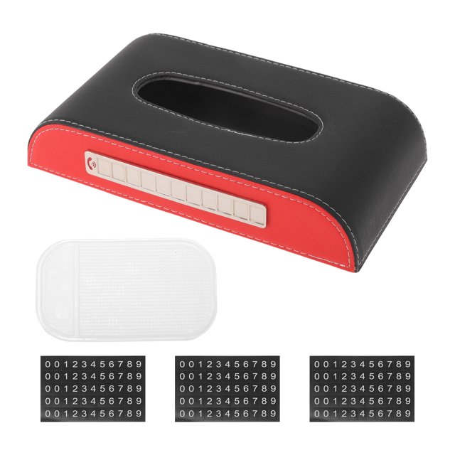 Soporte para Pañuelos de Coche Único Bargains con Alfombrilla Antideslizante Organizador de Caja de Pañuelos de Coche con Placa de Número PU 9.25"x5.12"x1.77" Negro Rojo 1 Pc