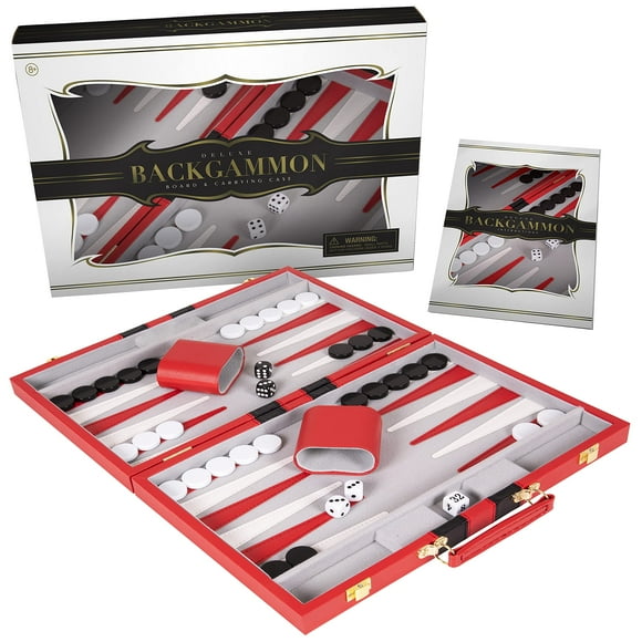 Set de backgammon Crazy Games Classic con funda de piel de 38 cm