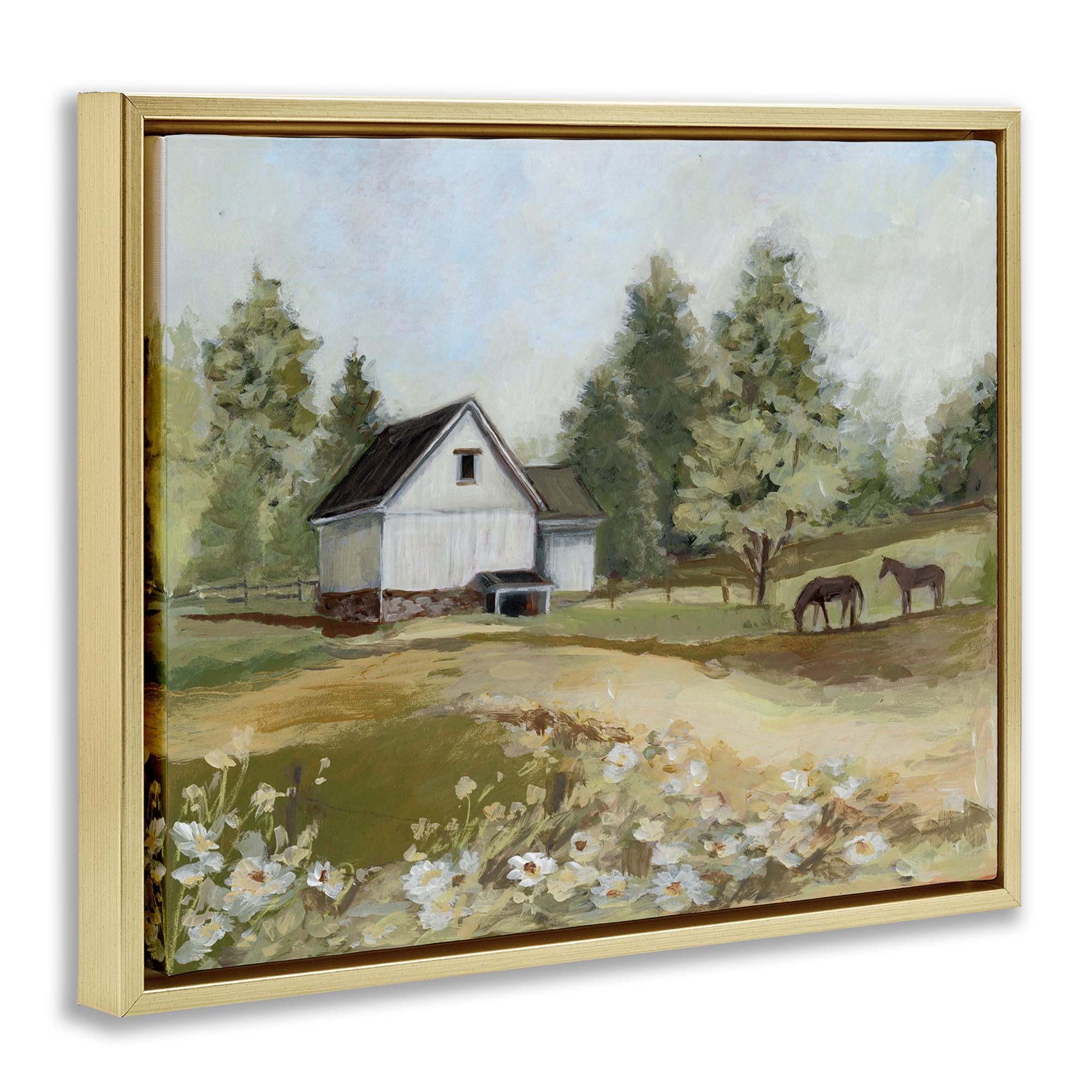 Stupell Industries Barn Field Landscape Gold Framed Floater Canvas Wall Art, design by Susan Winget