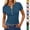 02# Dark Blue, variant on Women's Stretchy Ribbed Knit Henley Neck Button Short Sleeve Slim Fit Daily Casual T Shirt Blouse, 02# Blue L