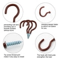 thumbnail image 5 of 20pcs Cup Hooks 2 Inch Vinyl Coated Screw-in Ceiling Wall Mount Hooks Perfect for Indoor Outdoor Hanger Brown, 5 of 7