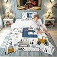 thumbnail image 2 of meiyoeat Construction Letter E Twin Comforter Sets, Work Truck Bedding Set for Kids Boys, Blue, Reversible, 2-Piece, 1 Comforter and 1 Pillowcase, 2 of 6