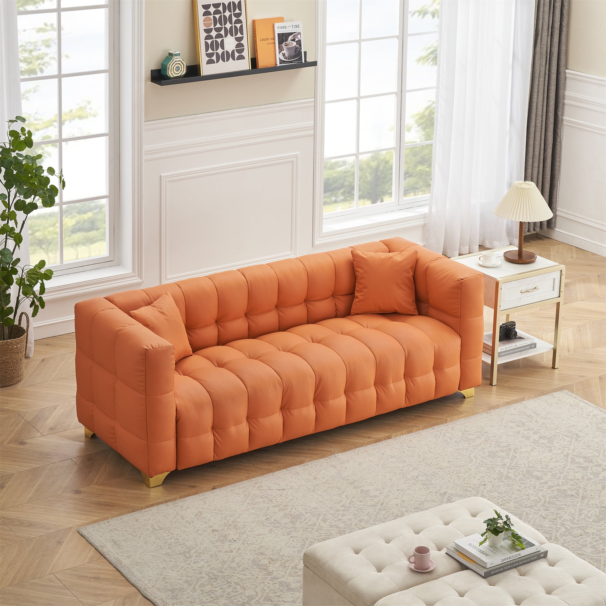 【Orange】LILLE SOFA 2P Serena Top Grain Full Leather 2-Piece Left Bumper Chaise