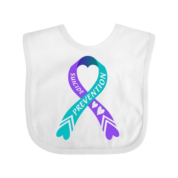 Inktastic Suicide Prevention Blue and Purple Ribbon with Hearts Boys or Girls Baby Bib