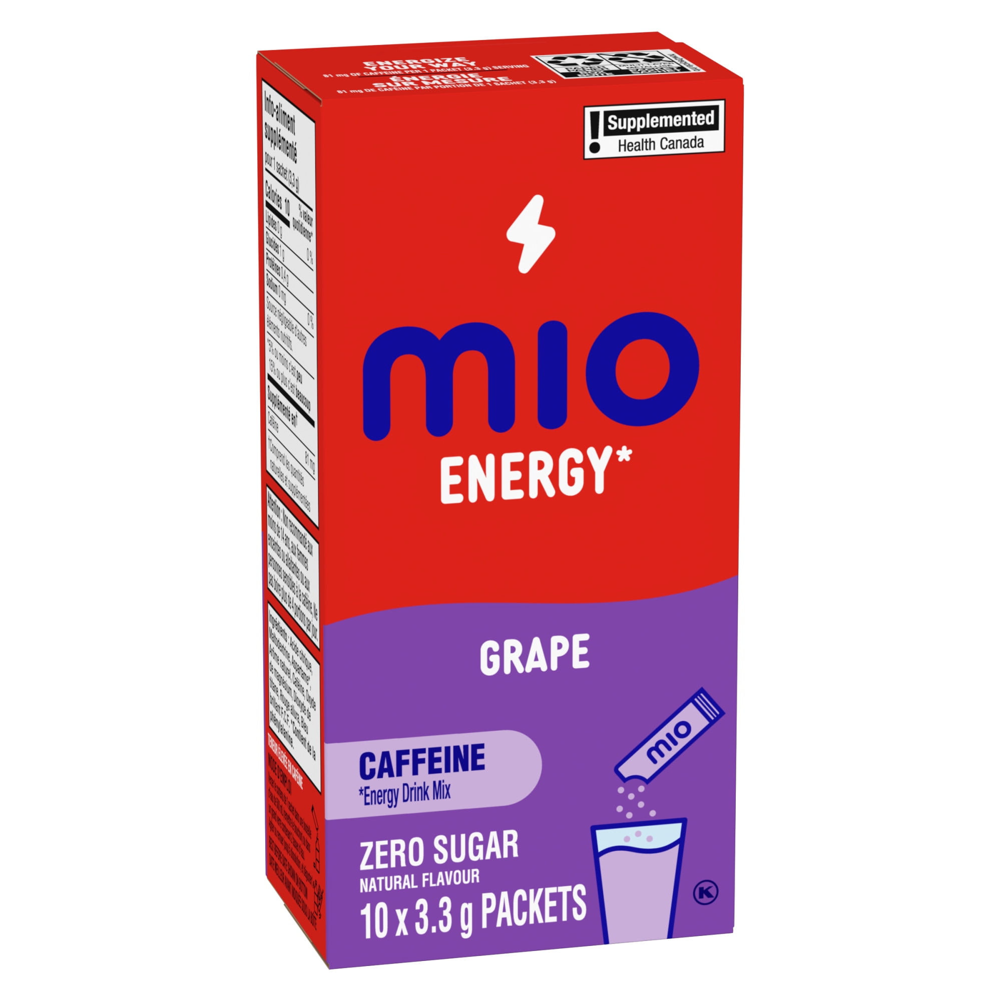mio Energy Grape Energy Drink Mix, 3.3 g Packets, 10 ct Box, 10pk