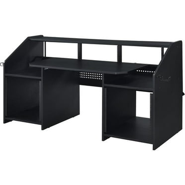 Pemberly Row Modern Wood Music Desk with Shelves in Black Finish