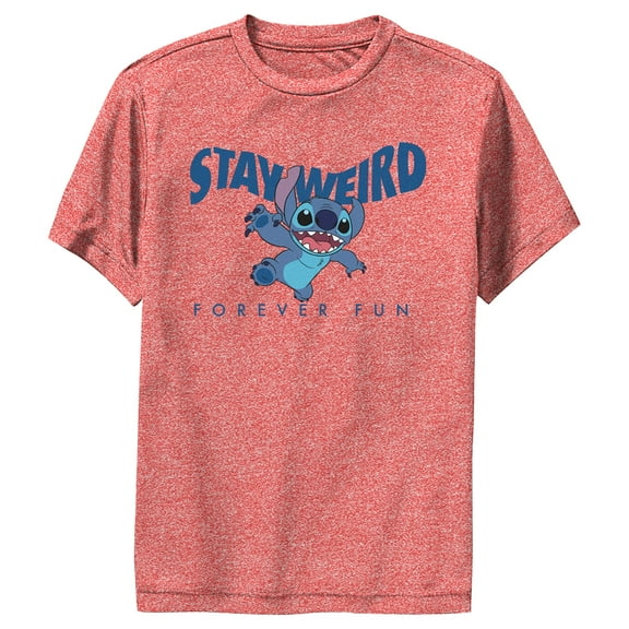 Boy's Lilo & Stitch Stay Weird Forever Fun  Performance Graphic Tee Red Heather Large