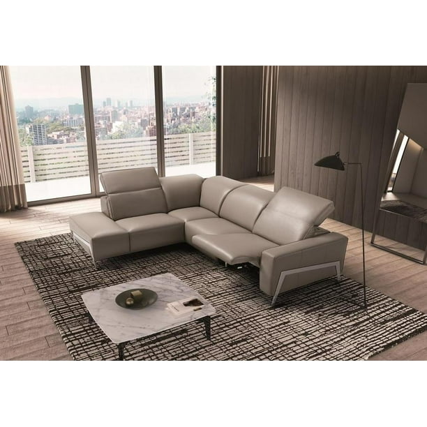 Premium Grey Leather Motion Sectional Sofa Right Hand J&M Ocean Contemporary