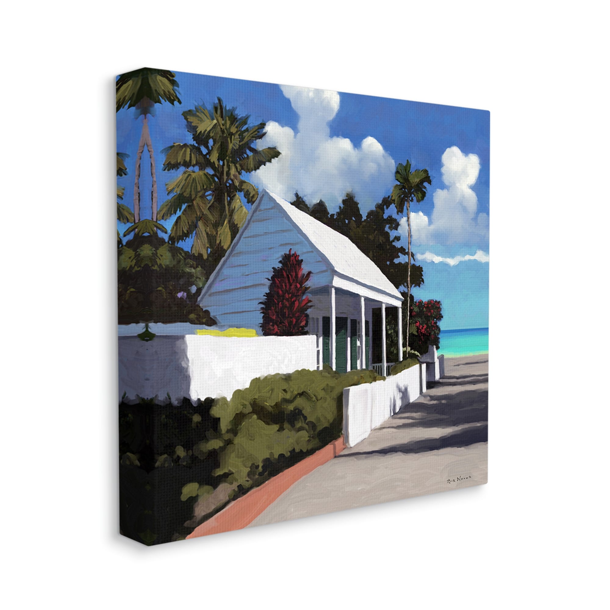 Stupell Industries Waterfront House Road Beach Coast Coastal Painting Gallery Wrapped Canvas Print Wall Art