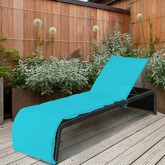 Gymax Adjustable Rattan Patio Recliner Chaise Lounge Chair w/ Turquoise Cushion