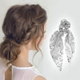 thumbnail image 2 of Unique Bargains 1 Pc Elegant Square Sequin Bow Ribbon Hair Elastic Band Silver Tone, 2 of 5