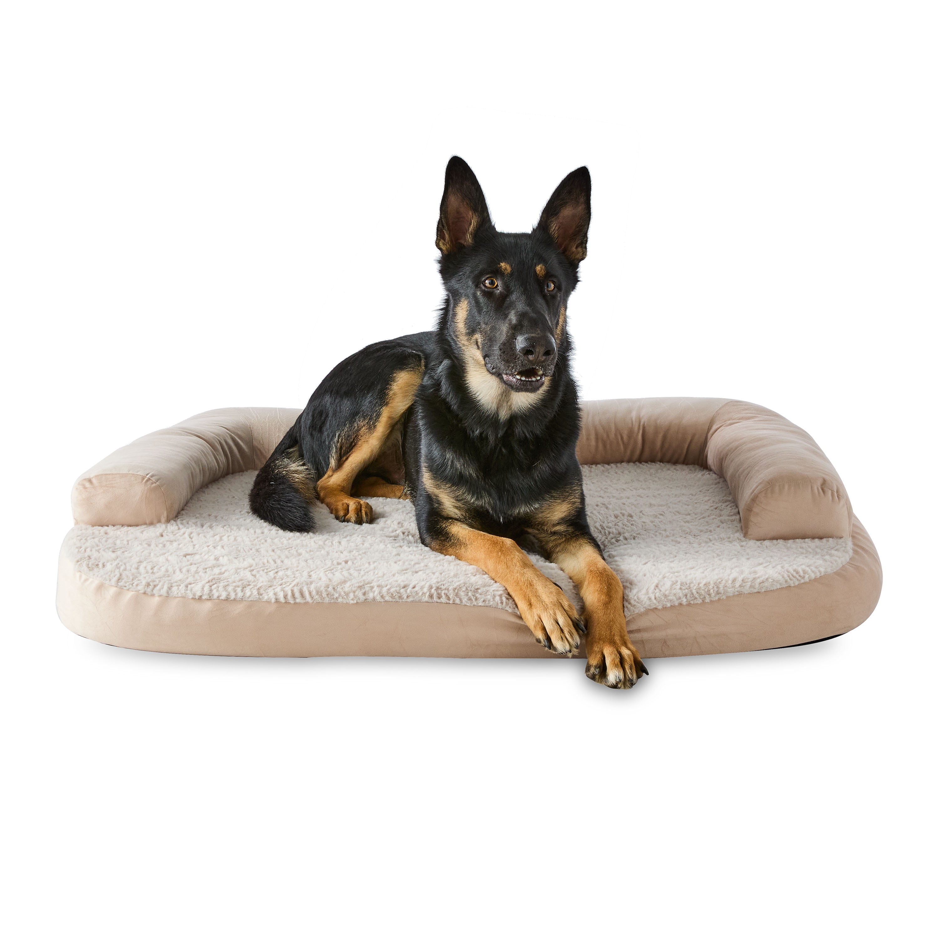 Vibrant Life Extra Large Round Corner Sofa Style Dog Bed, Tan, 35" x 48"