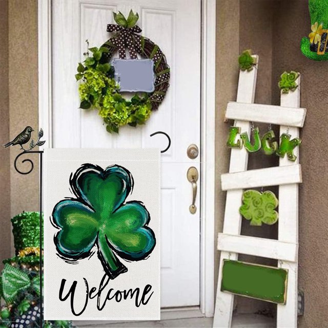Letrero de jardín del Día de San Patricio de 30 x 45 cm, letrero para exteriores, decoraciones personalizadas para el Día de San Patricio, decoración de jardín de doble cara, regalo, banderas de lino