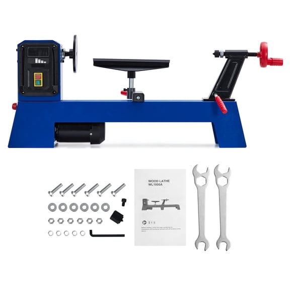 ﻿Garvee Wood Lathe Benchtop, 10" x 24" Benchtop Wood Lathe Machine, 0.8 HP (600W) Motor, Infinitely Variable Speed 800-3000 RPM, Wood Turning Lathe with 2 Chisels & Wrench for Woodworking Projects