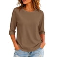 thumbnail image 3 of Hearthz Raglan Womens 3/4 Sleeve Tops Solid Color Basic Crewneck Tshirt Women Athletic Workout Plain Teacher Tops for Women, 3 of 6