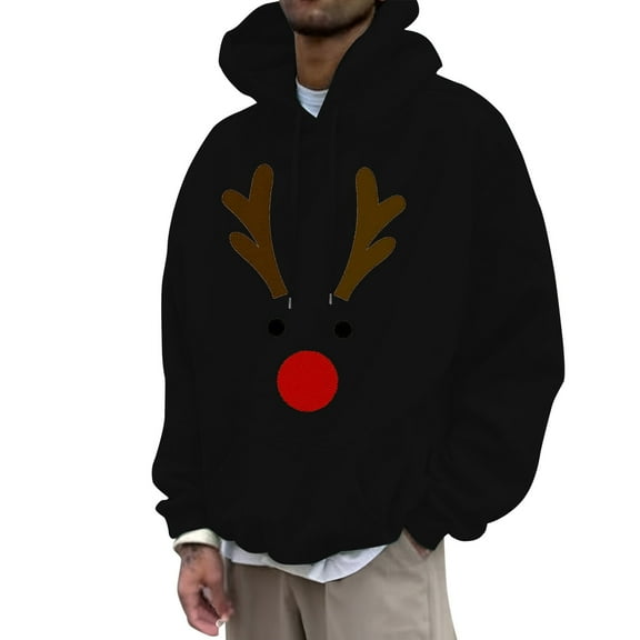 CONZONE Christmas Men's Hoodies Xmas Reindeer Hoodie for Men Graphic Long Sleeve Pullover Hooded Sweatshirt Soft Fall Winter Sweatshirts With Pocket