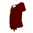 thumbnail image 3 of ZEHJUHAN Women's Casual Button Front Tunic Blouse Solid Color Loose Fit Crew Neck Summer Top, Red, S, 3 of 6