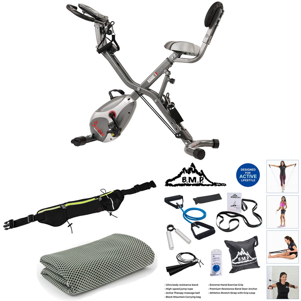 Sunny Health and Fitness Total Body Indoor Exercise Bike Bundle with 7 Piece Fitness Kit Sports Zippered Waist Bag and Workout Cooling Towel Walmart