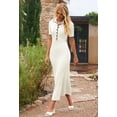 thumbnail image 3 of Merokeety Womens Summer Maxi Dress V Neck Slim Fit Knit Knit Sweater Dresses Beige l, 3 of 5