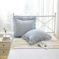 thumbnail image 4 of Plaid Square Pillow Shams with Ruffles Checkered Throw Pillow Covers 18"x18" 2-Pack,Gingham Pillowcases Washed Cotton Zipper Clousure for Cottage Bed/Sofa (Dust Blue and White, 18"x18"), 4 of 9
