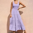 thumbnail image 2 of CFLVAEK Summer Beach Dresses for Women Sleeveless Scoop Neck Sun Dresses Tiered Smocked Maxi Dress Loose Fit Solid Color Long Dresses, 2 of 6