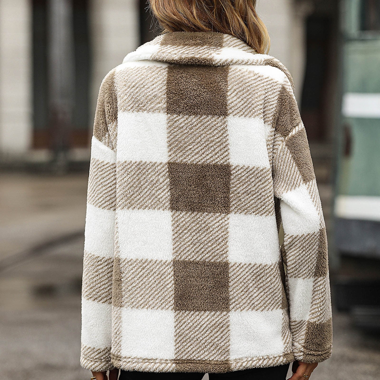 Women's Sherpa Fleece Plaid Jacket - Winter Warm Fuzzy Shacket With Hood, Casual Outerwear